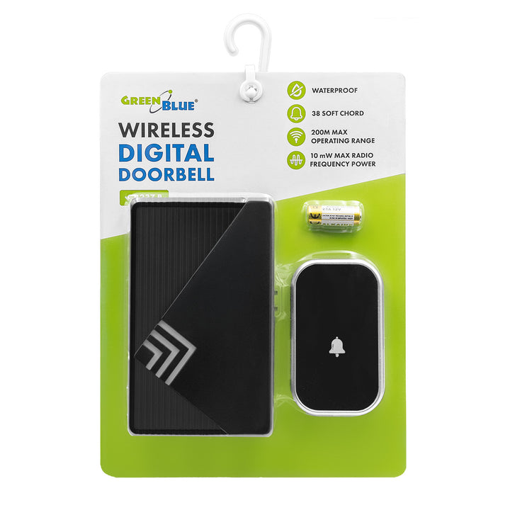 Timbre inalámbrico GreenBlue, 38 melodías, 90 dB, negro, alcance de hasta 200 m, GB237 B