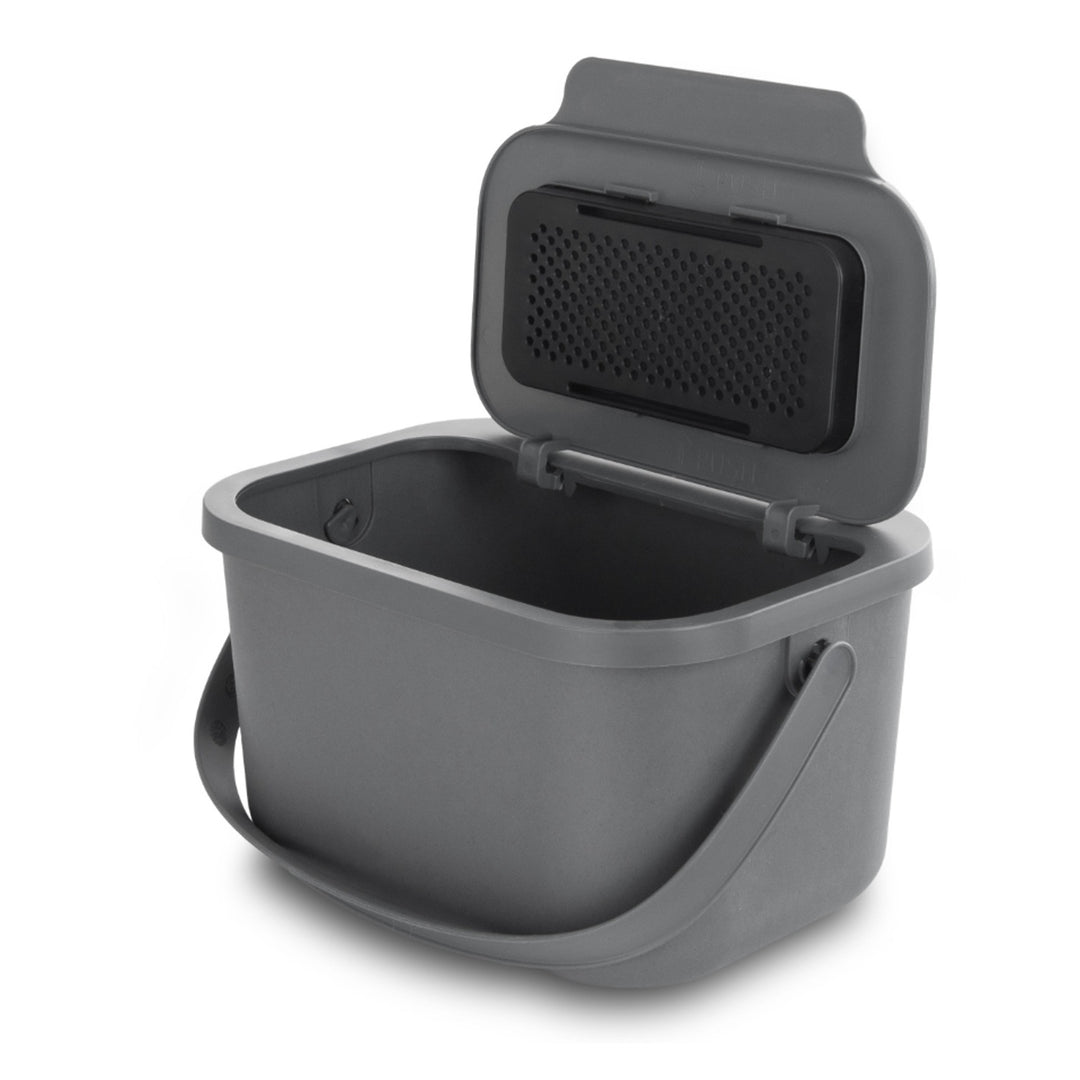 Contenedor para residuos orgánicos, capacidad de 4,5 litros, color gris, Mini Bini + 5 filtros de carbón Practic
