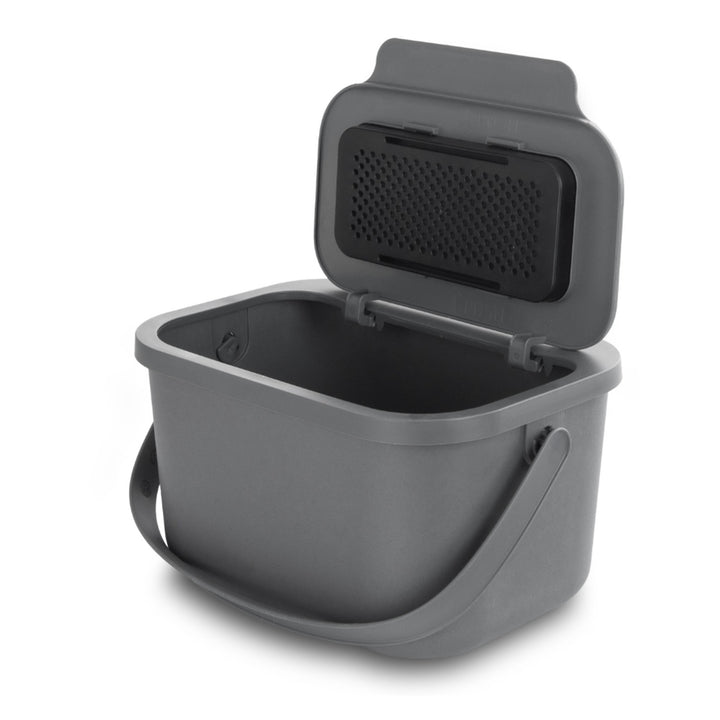 Contenedor para residuos orgánicos, capacidad de 4,5 litros, color gris, Mini Bini + 5 filtros de carbón Practic