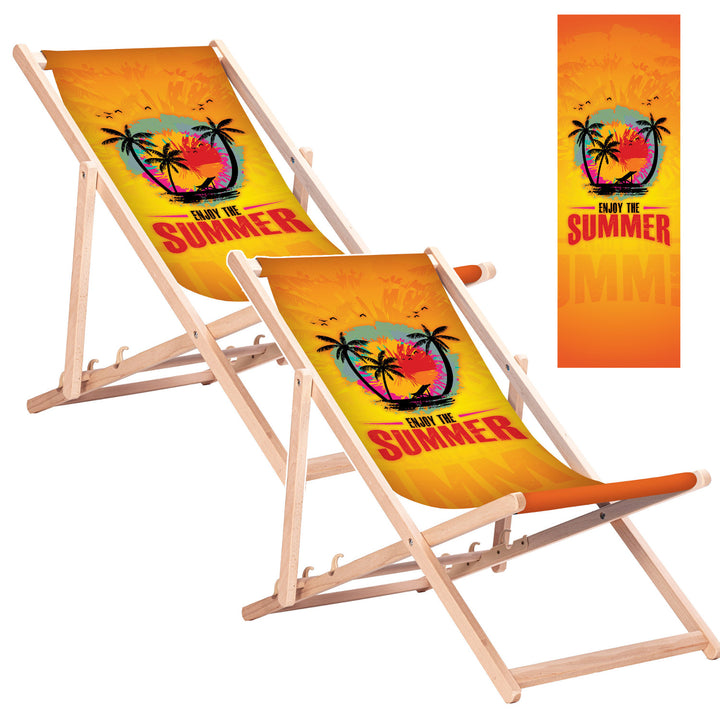 Tumbona clásica de haya GreenBlue GB183 con estampado «Enjoy The Summer», 2 unidades