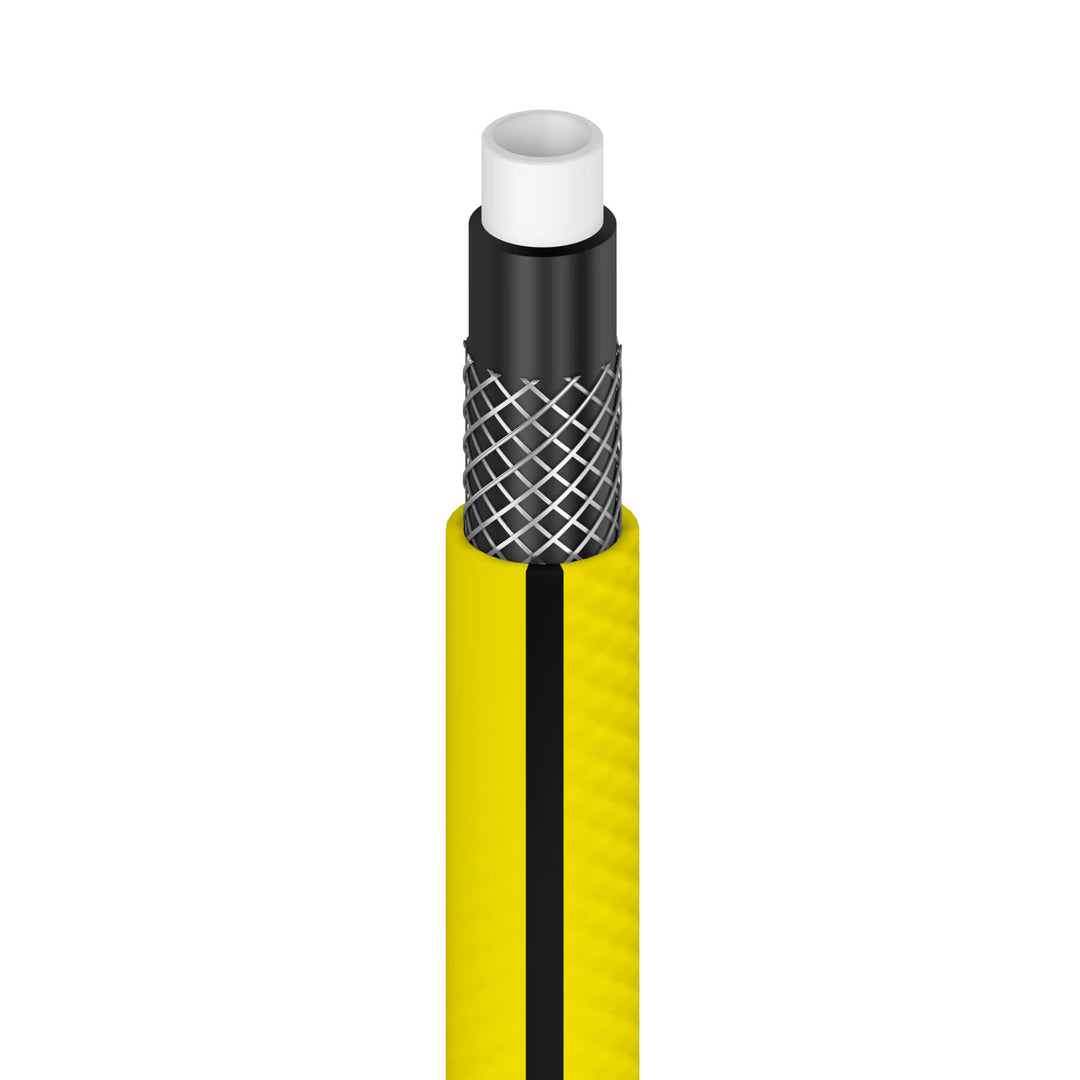 Carro para manguera Cellfast Aluplus de 1/2" y 60 m + manguera de jardín Cellfast 4YELLOW de 1/2" y 30 m + juego con aspersor recto Cellfast Basic de 1/2"