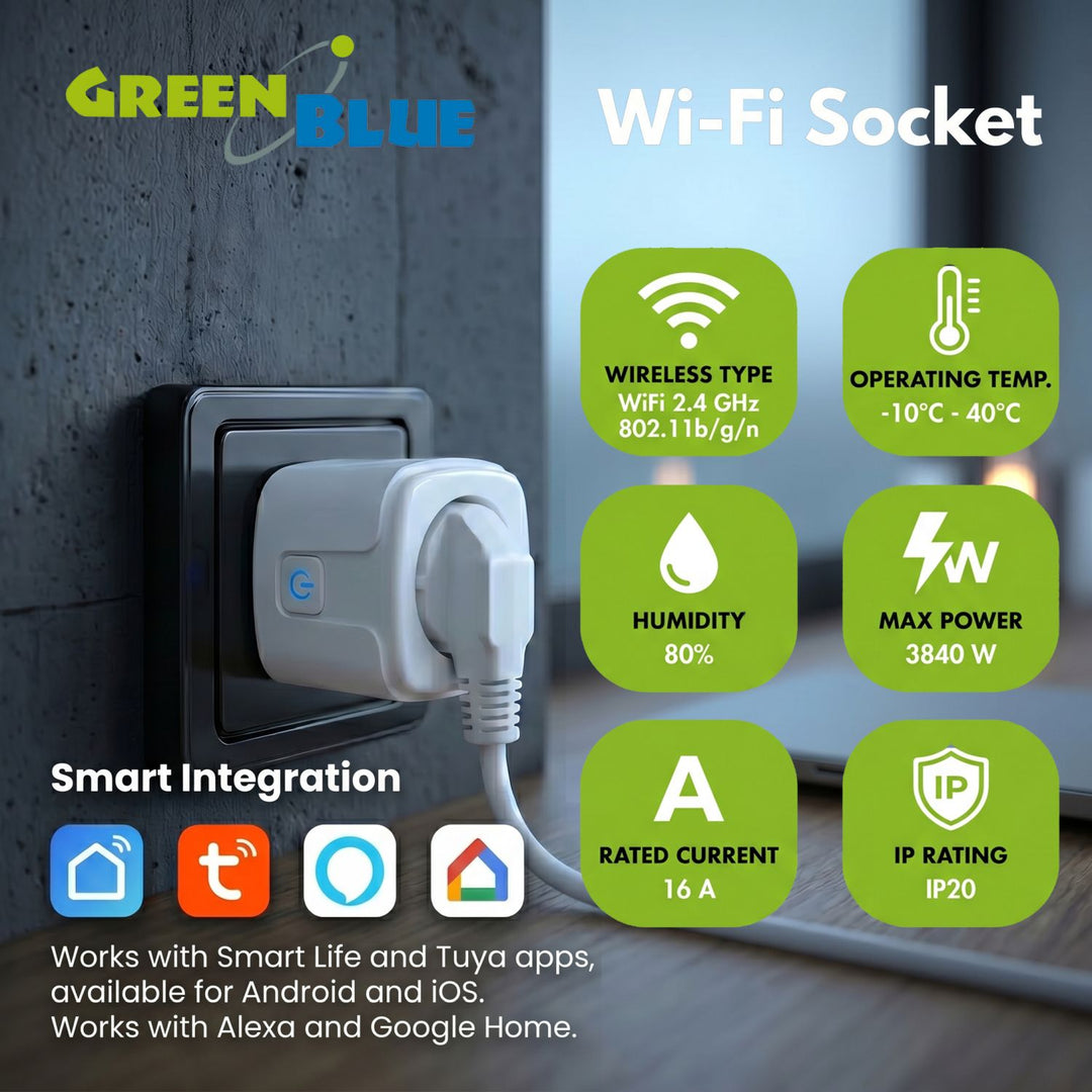 Toma de corriente WiFi GreenBlue con control remoto, compatible con Android/iOS/Alexa/Google Home, temporizador, medidor de potencia, máx. 16 A/3840 W, GB735 W, 2 unidades