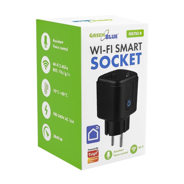 Enchufe WiFi GreenBlue con control remoto, compatible con Android/iOS/Alexa/Google Home, temporizador, medidor de potencia, máx. 16 A/3840 W, GB735 B, 2 unidades