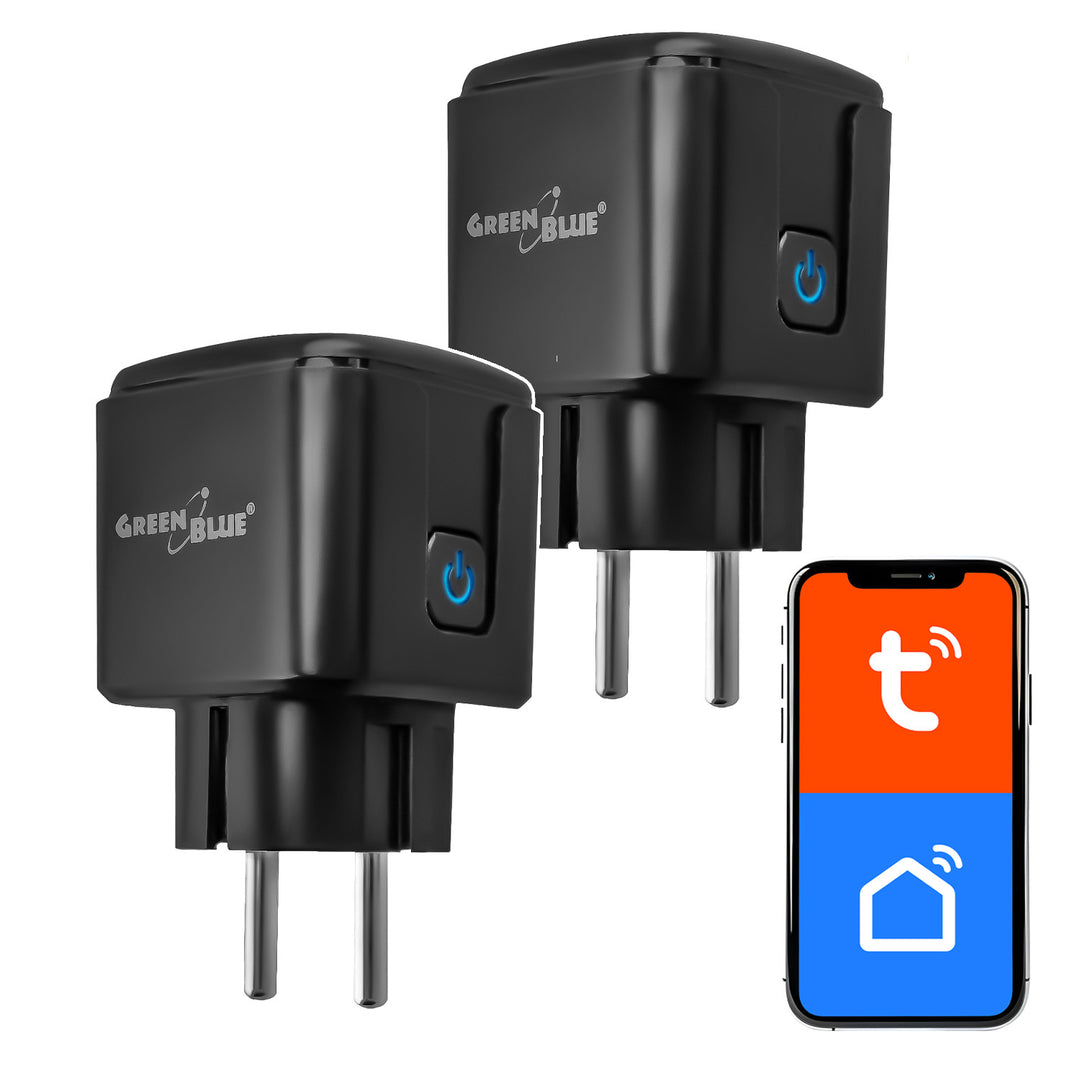 Enchufe WiFi GreenBlue con control remoto, compatible con Android/iOS/Alexa/Google Home, temporizador, medidor de potencia, máx. 16 A/3840 W, GB735 B, 2 unidades