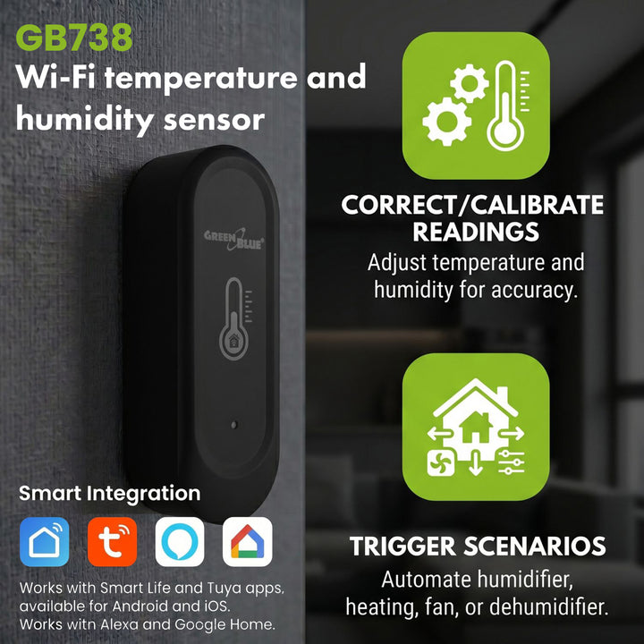 Sensor externo de temperatura y humedad WiFi GreenBlue, Android/iOS, 3,0 V CC, LR03x2, IP65, GB741, 2 unidades