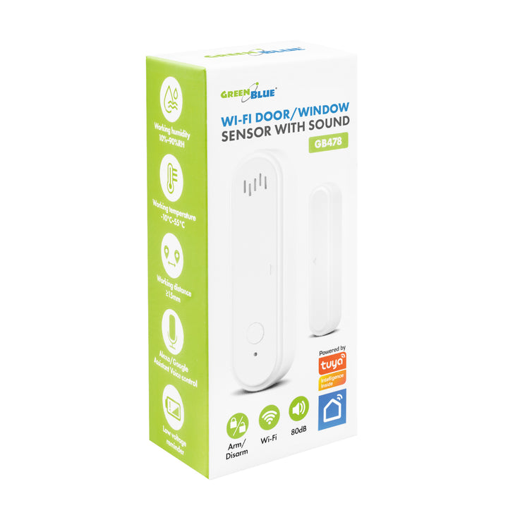 Contactor inalámbrico / sensor de apertura WiFi GreenBlue, Android/iOS, para puertas / ventanas, 3,0 V CC, LR03x2, con alarma, GB478, 2 juegos