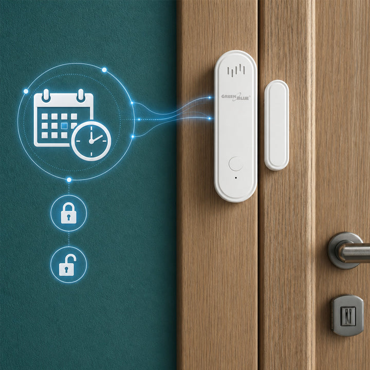 Contactor inalámbrico / sensor de apertura WiFi GreenBlue, Android/iOS, para puertas / ventanas, 3,0 V CC, LR03x2, con alarma, GB478, 2 juegos