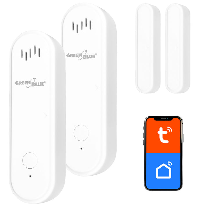Contactor inalámbrico / sensor de apertura WiFi GreenBlue, Android/iOS, para puertas / ventanas, 3,0 V CC, LR03x2, con alarma, GB478, 2 juegos