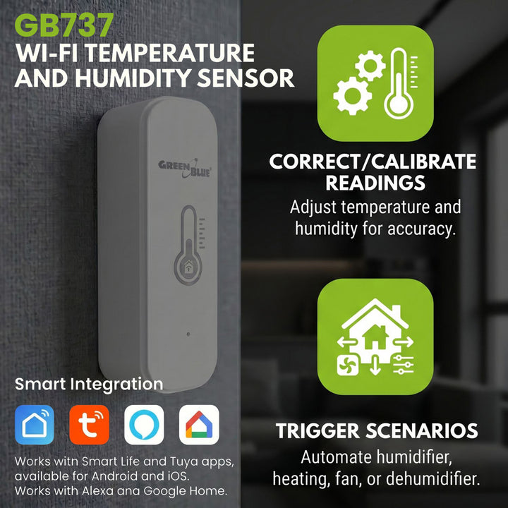 Sensor de temperatura y humedad WiFi GreenBlue, Android/iOS/Alexa/Google Home, 3,0 V CC, LR03x2, GB737, 2 unidades
