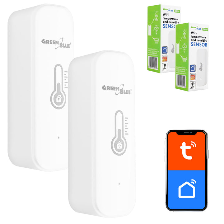 Sensor de temperatura y humedad WiFi GreenBlue, Android/iOS/Alexa/Google Home, 3,0 V CC, LR03x2, GB737, 2 unidades