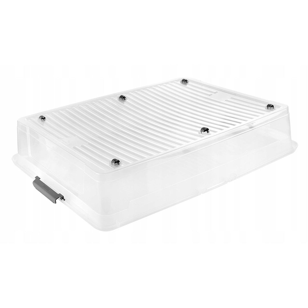 Contenedor con tapa Leo Keeeper, capacidad de 53 l, transparente, con ruedas, tapa con cierre de clips, 2 unidades