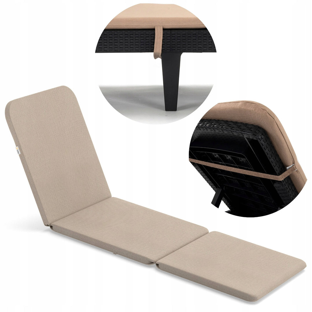 Cojín para tumbona Jaipur, color beige, tejido S-550 melange, tamaño 190 x 60 cm, dos sistemas de fijación, impermeable, lavable en su totalidad, melange S-21, 2 unidades