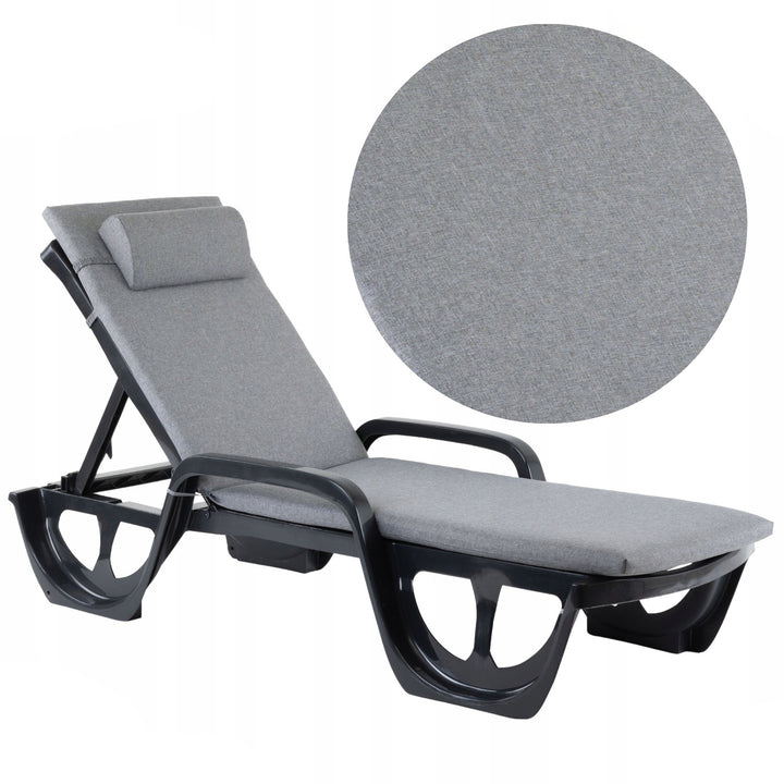 Cojín para tumbona Madera, color gris, tejido S-550 melange, tamaño 190 x 55 cm, sujeción con cinta elástica, impermeable, melange S-23, 3 unidades