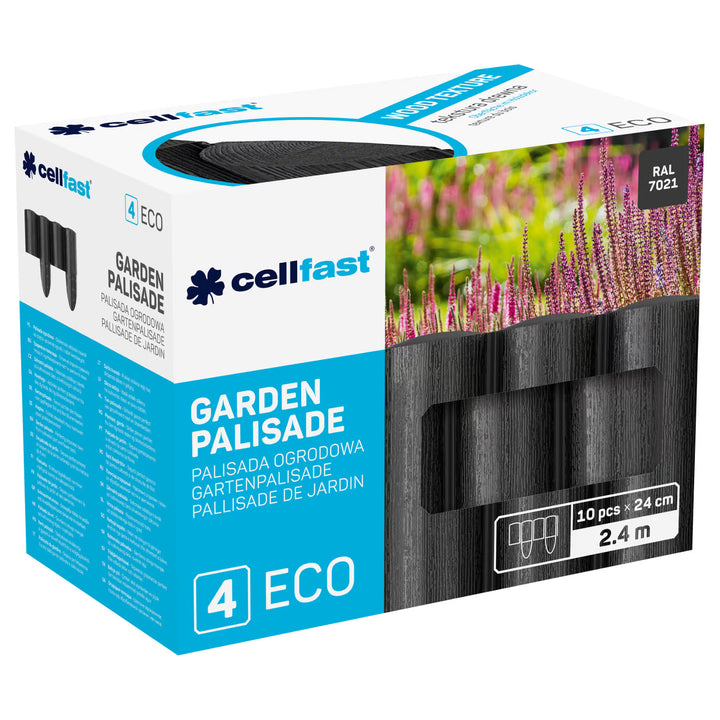 Valla de jardín Cellfast, textura de madera, resistente a las heladas, longitud 14,4 m, color antracita, 34-032