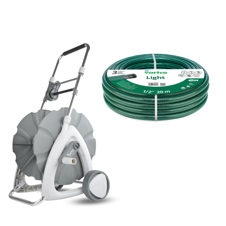 Carrito para manguera de jardín + manguera de jardín Vartco Light de 1/2" y 15 m de Agaplast