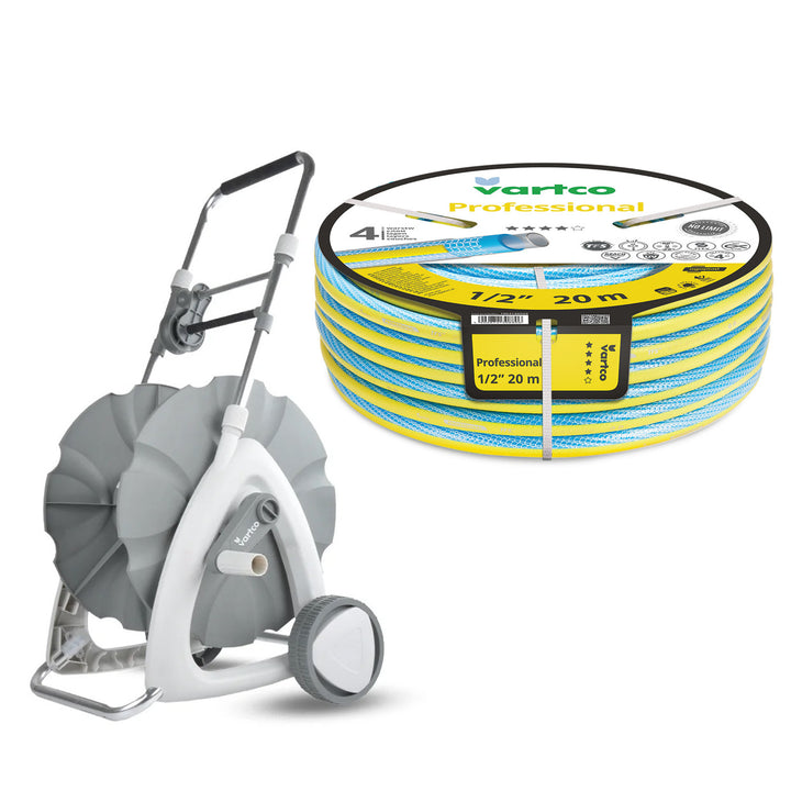 Carrito para manguera de jardín de 1/2" y 45 m + Manguera de jardín Vartco Professional de 1/2" y 20 m de Agaplast