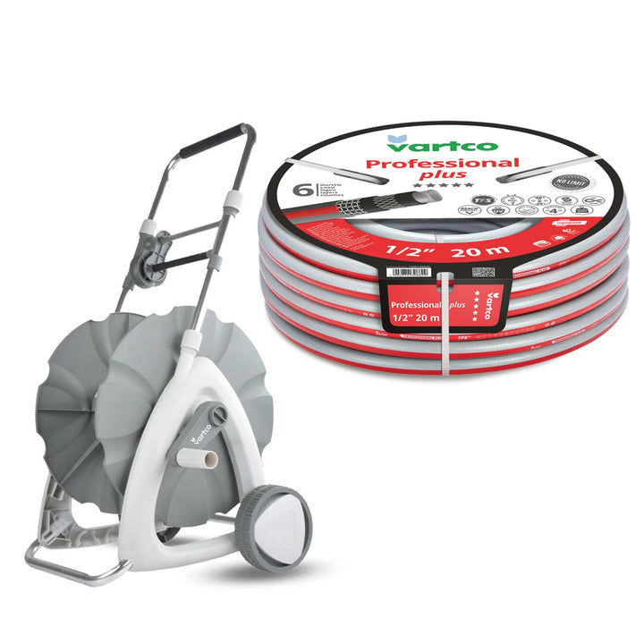 Carrito para manguera de jardín de 1/2" y 45 m + Manguera de jardín Vartco Professional Plus de 1/2" y 20 m de Agaplast