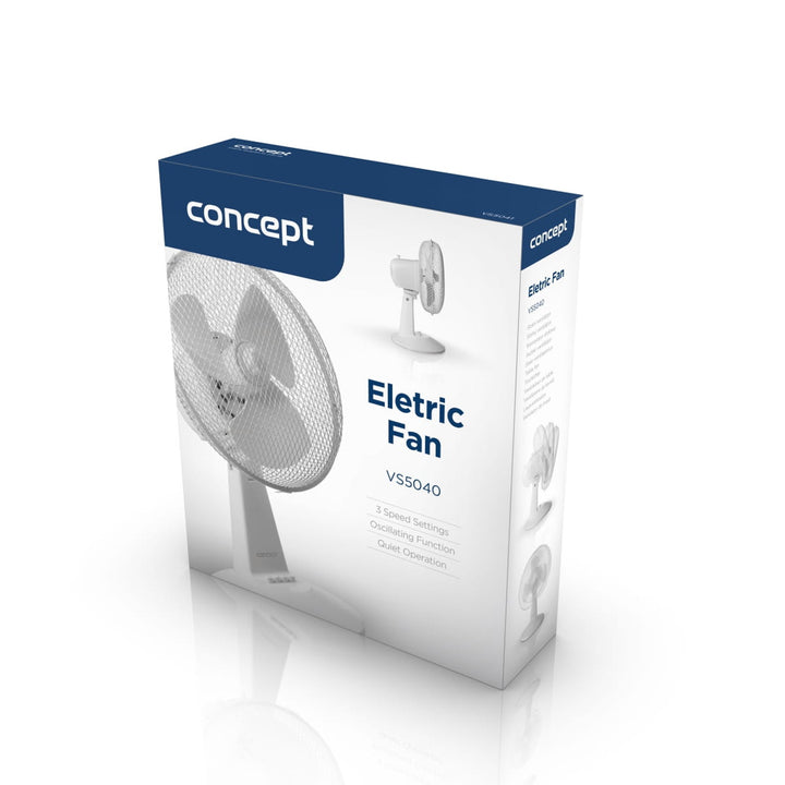 Ventilador de sobremesa Concept, color blanco, 3 niveles de velocidad, oscilación, funcionamiento silencioso, inclinación regulable, VS5040