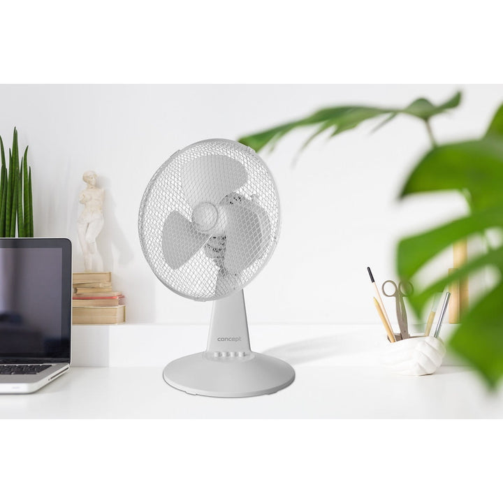 Ventilador de sobremesa Concept, color blanco, 3 niveles de velocidad, oscilación, funcionamiento silencioso, inclinación regulable, VS5040