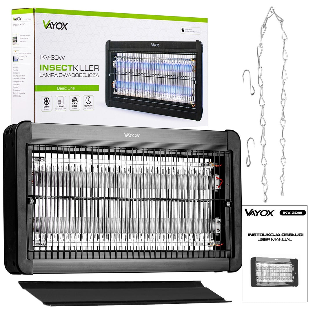 Lámpara matainsectos para mosquitos, moscas y polillas; trampa eléctrica; UV; 30 W; Vayox