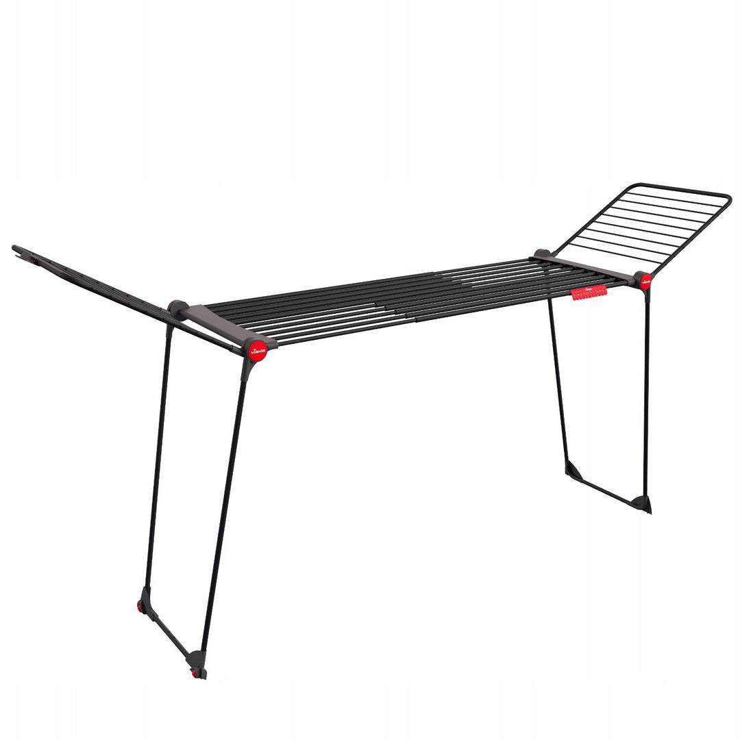 Tendedero Vileda Infinity Flex Ultimate, color negro, hasta 30 m de superficie de secado, extensible, estructura elevada, ganchos para la ropa, ruedas integradas, 179620