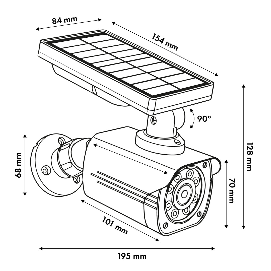 Cámara solar de imitación, LED parpadeante, sensor de movimiento, iluminación LED, pegatinas incluidas, SOL1800S/B, 4 unidades