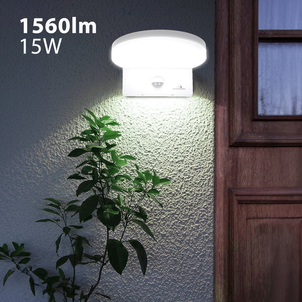 Lámpara LED con sensor de movimiento Maclean, sensor de movimiento PIR, color blanco, 15 W, IP65, 1560 lm, luz blanca neutra (4000 K) MCE344 W, 2 unidades