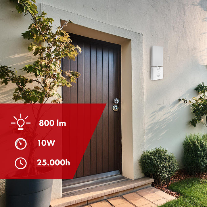 Lámpara LED con sensor de movimiento Maclean, sensor de movimiento PIR, color blanco, 10 W, IP65, 800 lm, luz blanca neutra (4000 K) MCE516 W, 2 unidades