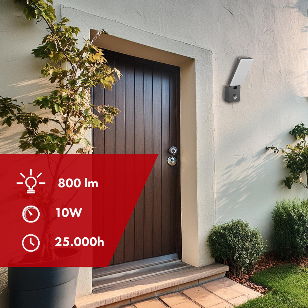 Lámpara LED con sensor de movimiento Maclean, sensor de movimiento PIR, color gris, 10 W, IP65, 800 lm, luz blanca neutra (4000 K) MCE516 GR, 2 unidades