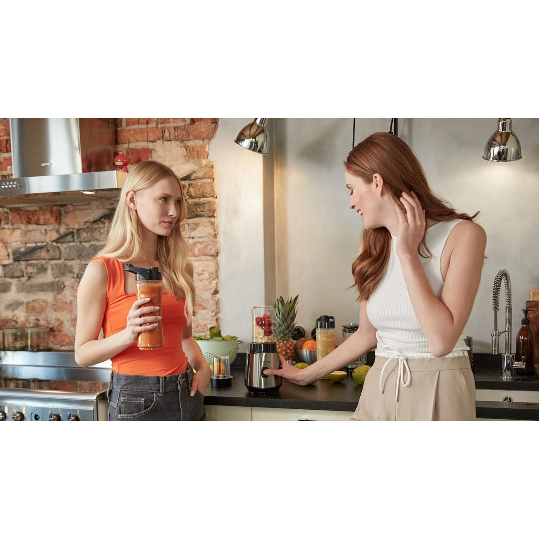Batidora con vaso LOVIO LVJBL001, potencia de 500 W, vaso de cristal de 600 ml, 3 botellas