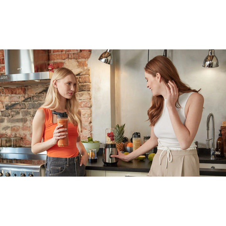 Batidora con vaso LOVIO LVJBL001, potencia de 500 W, vaso de cristal de 600 ml, 3 botellas
