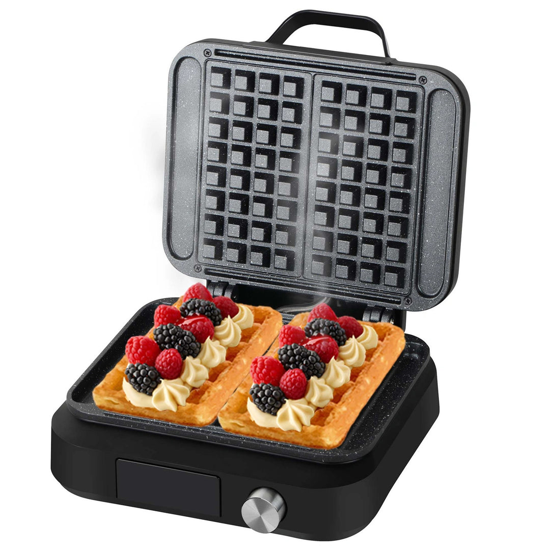 Máquina para hacer gofres LOVIO PerfectCrisp, 2 gofres grandes, 1500 W, 6 niveles de cocción, LVWF002BK
