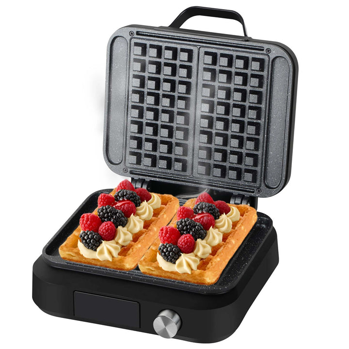 Máquina para hacer gofres LOVIO PerfectCrisp, 2 gofres grandes, 1500 W, 6 niveles de cocción, LVWF002BK