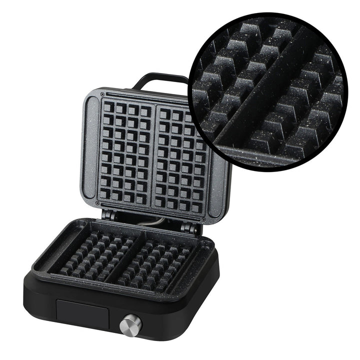 Máquina para hacer gofres LOVIO PerfectCrisp, 2 gofres grandes, 1500 W, 6 niveles de cocción, LVWF002BK