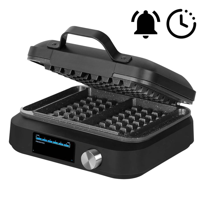 Máquina para hacer gofres LOVIO PerfectCrisp, 2 gofres grandes, 1500 W, 6 niveles de cocción, LVWF002BK