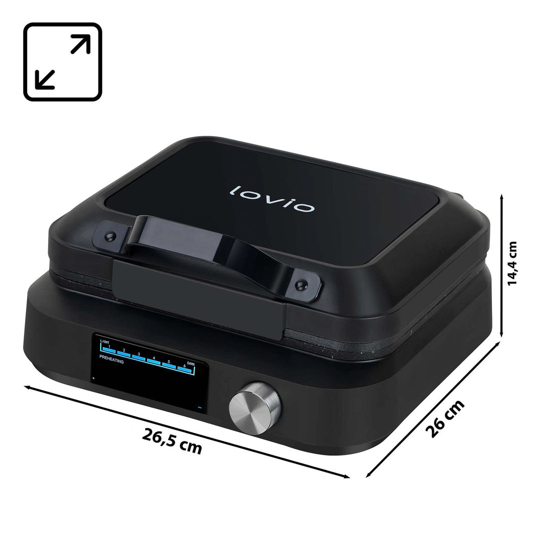 Máquina para hacer gofres LOVIO PerfectCrisp, 2 gofres grandes, 1500 W, 6 niveles de cocción, LVWF002BK