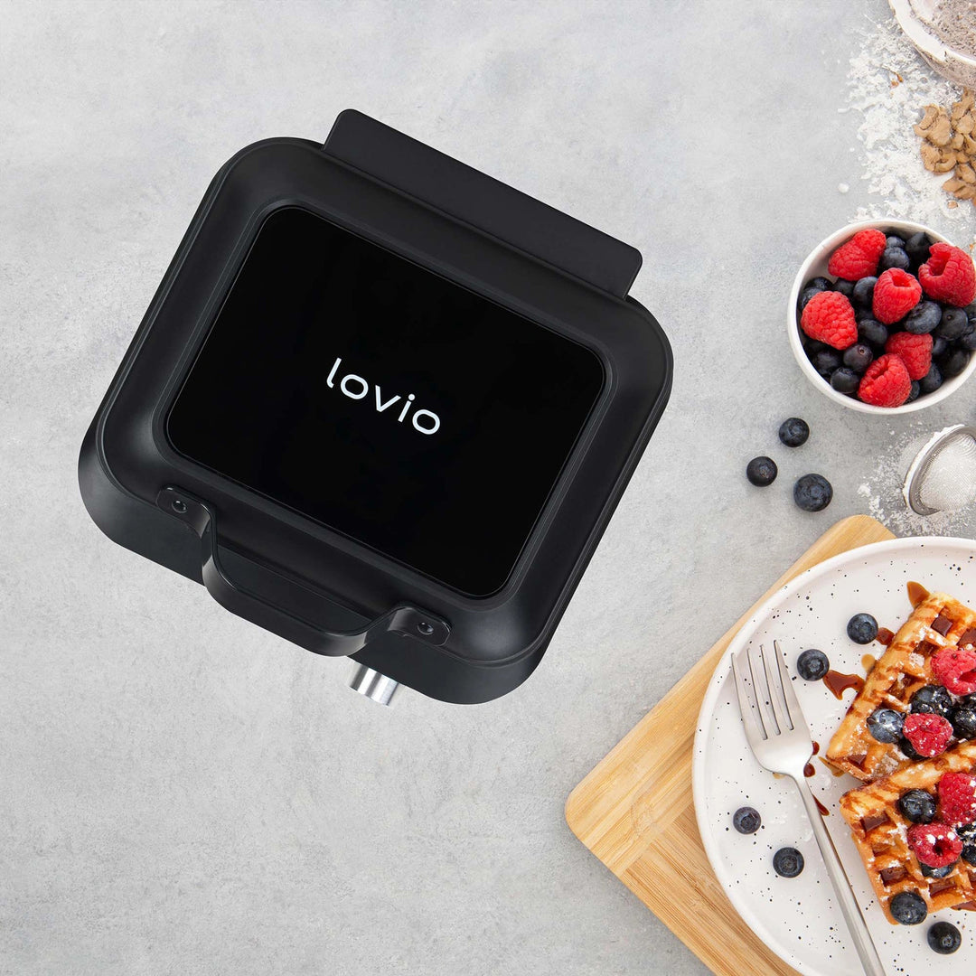 Máquina para hacer gofres LOVIO PerfectCrisp, 2 gofres grandes, 1500 W, 6 niveles de cocción, LVWF002BK
