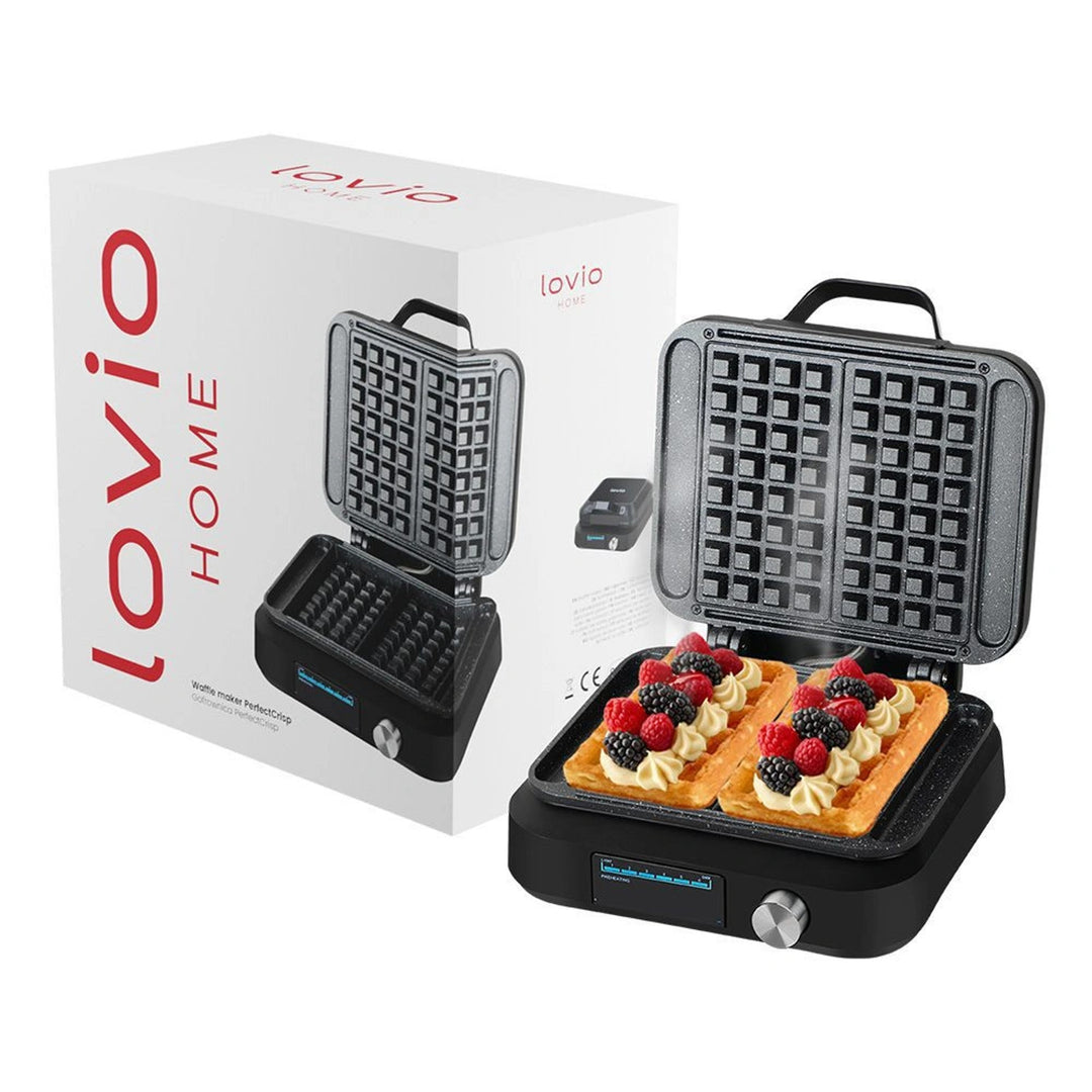 Máquina para hacer gofres LOVIO PerfectCrisp, 2 gofres grandes, 1500 W, 6 niveles de cocción, LVWF002BK