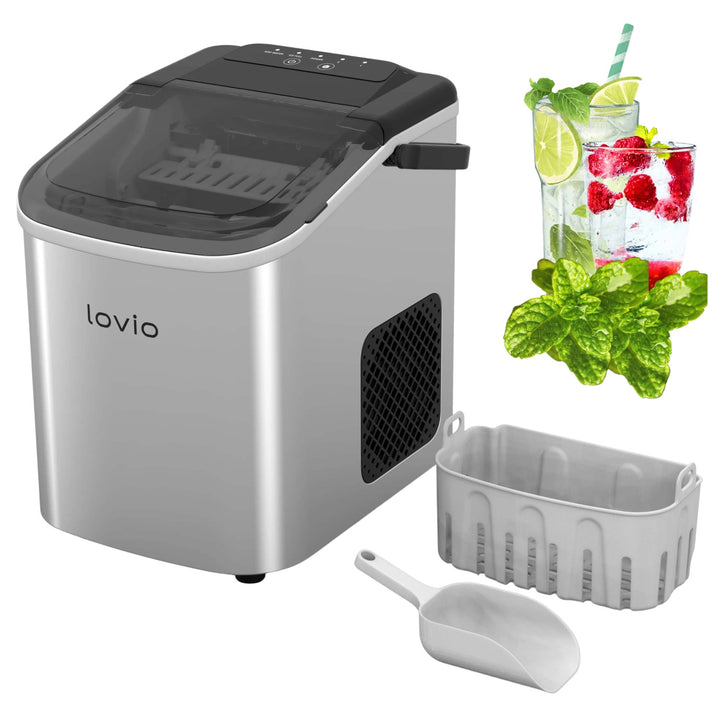 Máquina de hielo doméstica Lovio Crystal Ice, de acero, color plateado, hielo rápido