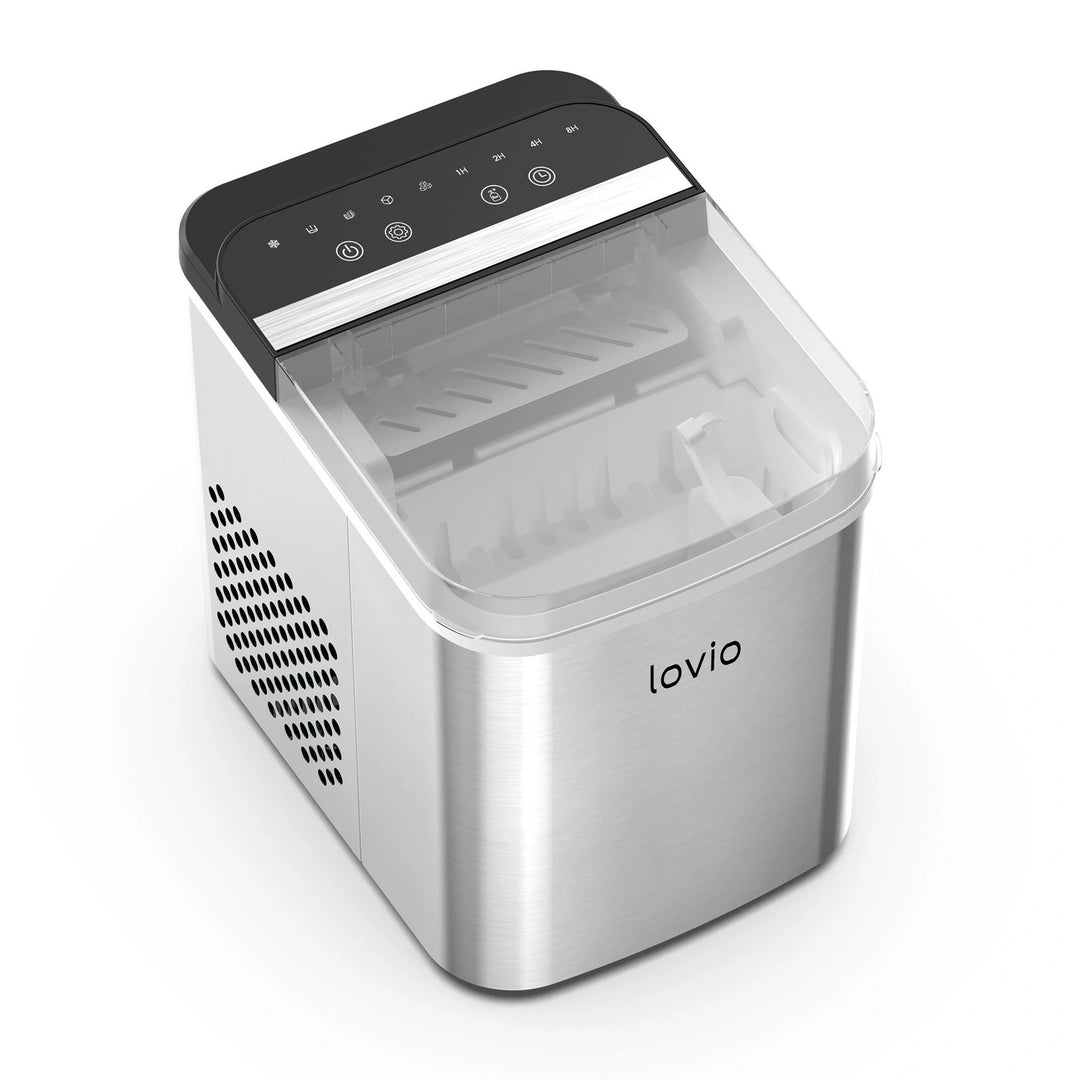 Máquina de hielo doméstica Lovio Crystal Ice Plus, de acero, color plateado, hielo rápido