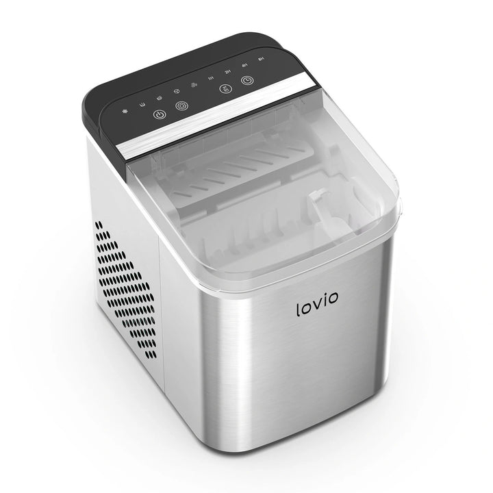 Máquina de hielo doméstica Lovio Crystal Ice Plus, de acero, color plateado, hielo rápido