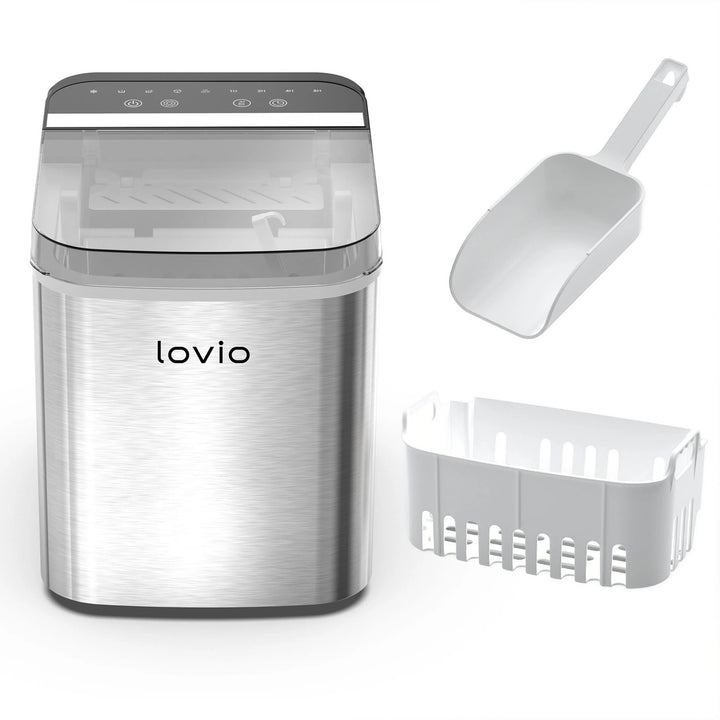 Máquina de hielo doméstica Lovio Crystal Ice Plus, de acero, color plateado, hielo rápido