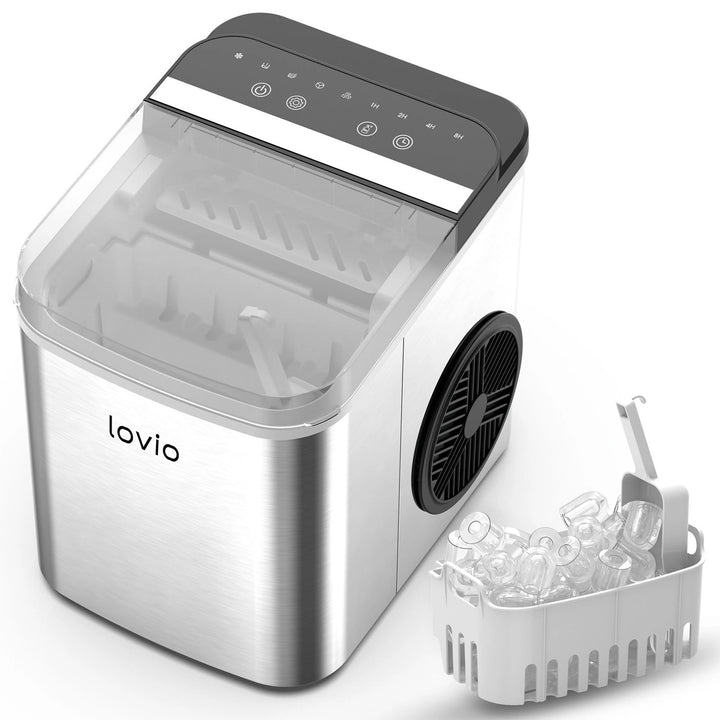 Máquina de hielo doméstica Lovio Crystal Ice Plus, de acero, color plateado, hielo rápido
