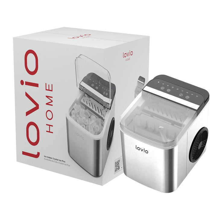 Máquina de hielo doméstica Lovio Crystal Ice Plus, de acero, color plateado, hielo rápido