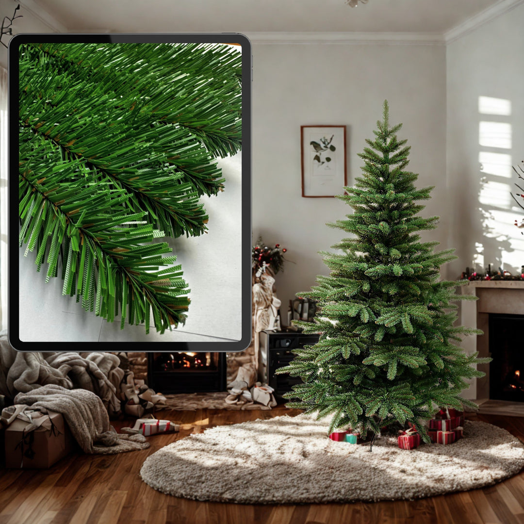 Árbol de Navidad artificial, abeto español, material de PVC, altura de 250 cm, soporte metálico