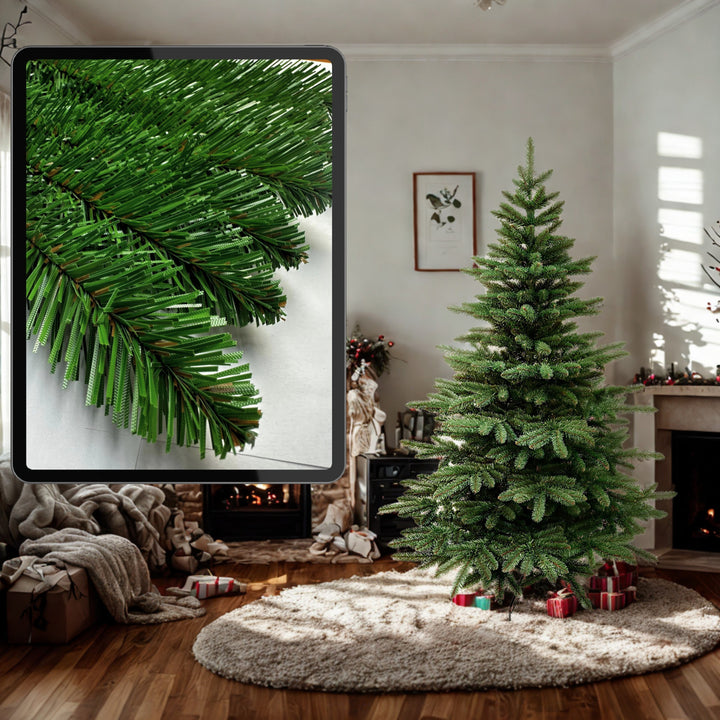 Árbol de Navidad artificial, abeto español, material de PVC, altura de 250 cm, soporte metálico