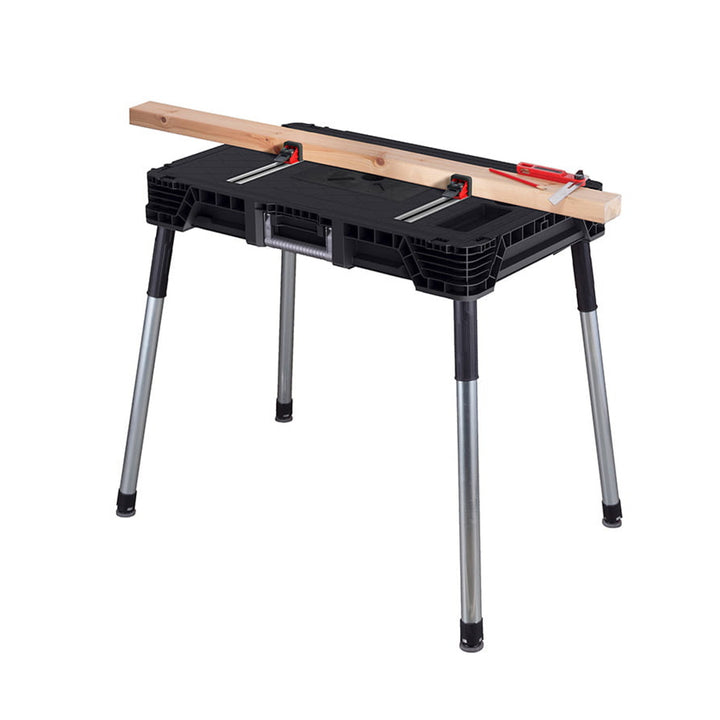 Mesa de taller portátil Keter Jobmade, capacidad de carga de 453 kg, patas antideslizantes, compartimento con abrazaderas debajo del tablero, 239985