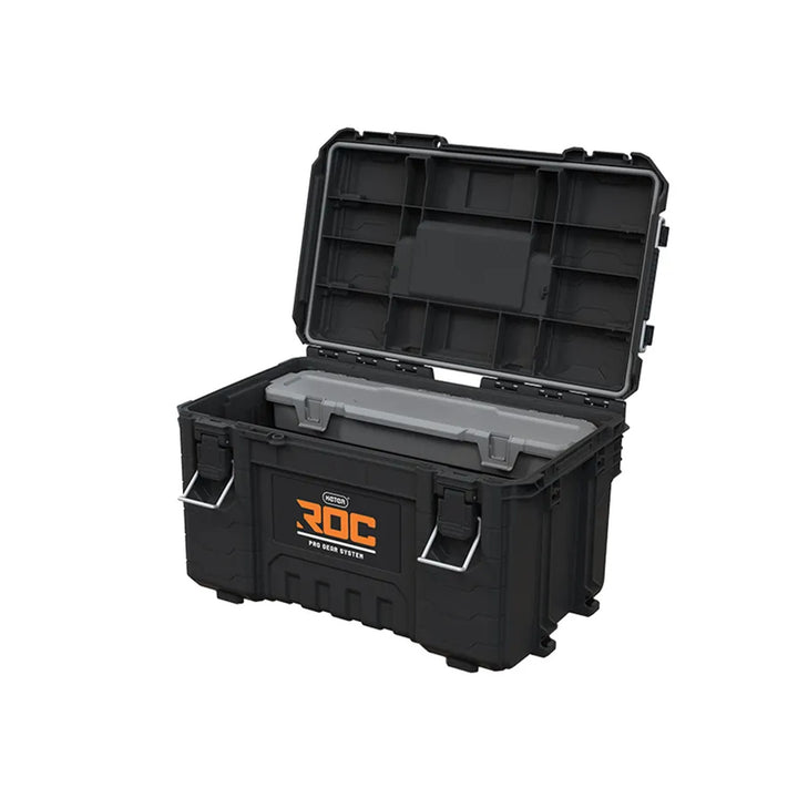 Juego de 3 cajas de herramientas Keter ROC Pro Gear 2.0, capacidad total de 110 l, protección IP65, asa telescópica desmontable, posibilidad de cerrar con candado, 256982