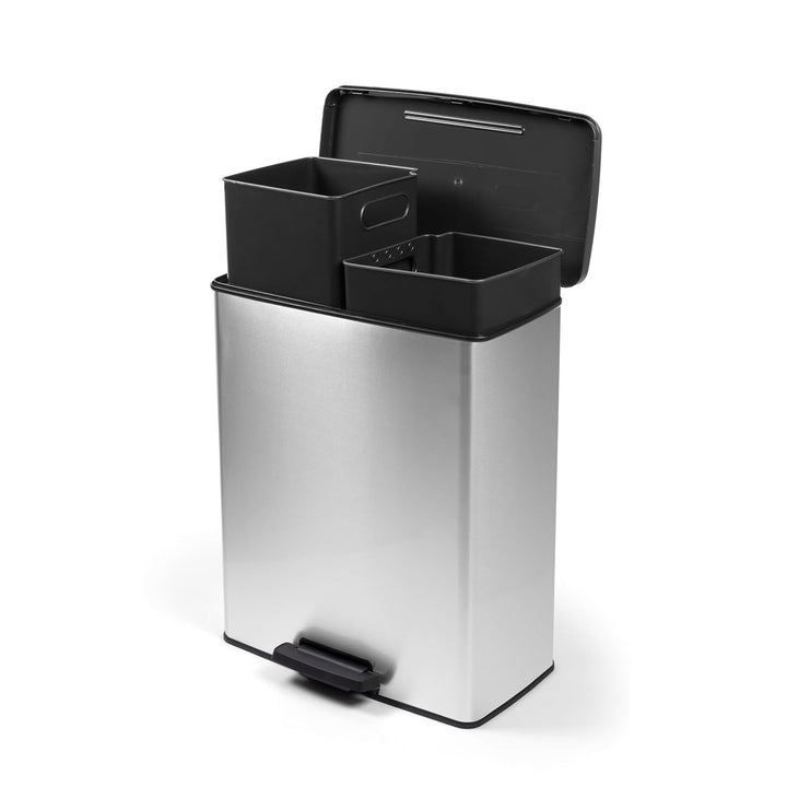 Cubo de basura con pedal Curver, 2 depósitos de 26 l, metalizado, color plateado, 251002