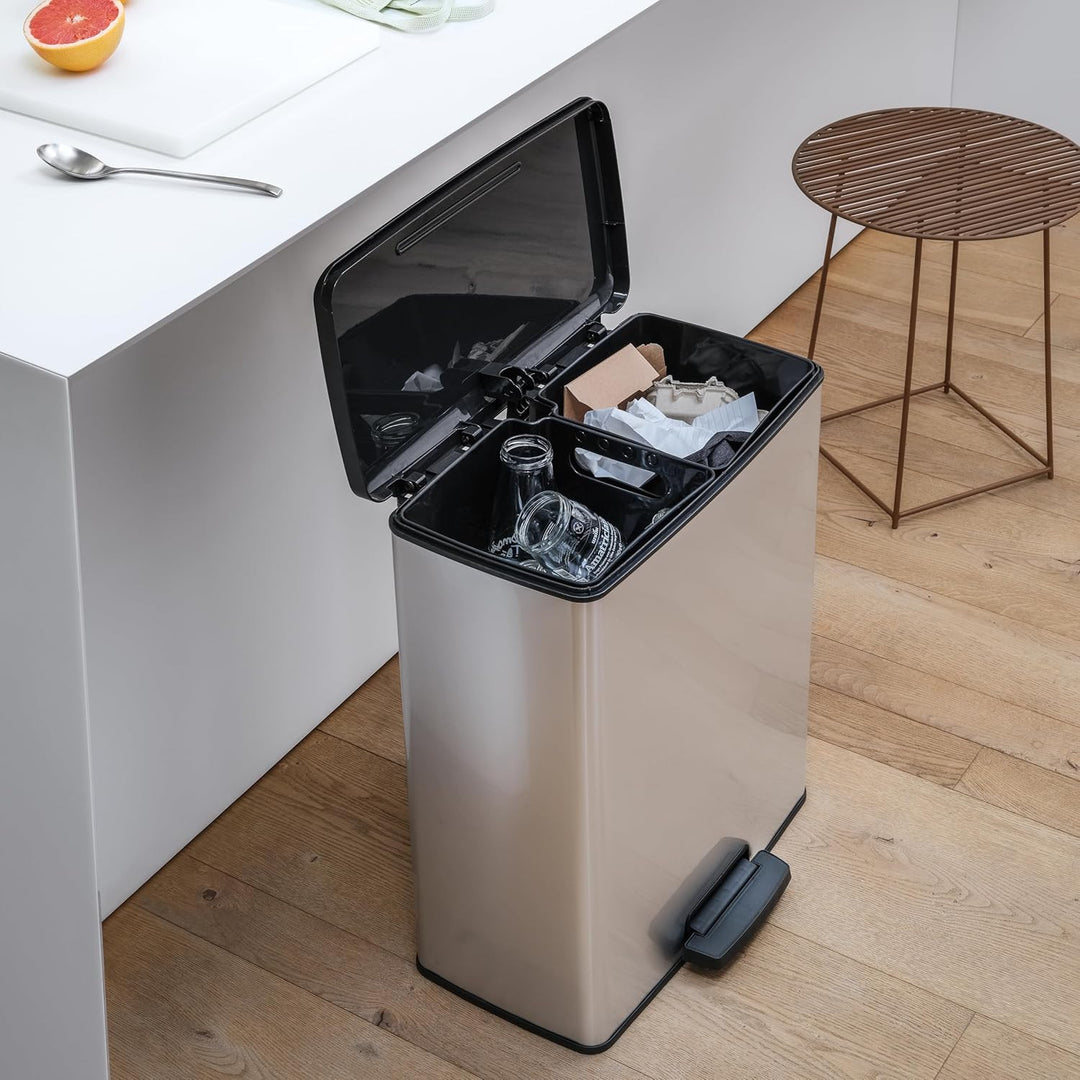 Cubo de basura con pedal Curver, 2 depósitos de 26 l, metalizado, color plateado, 251002